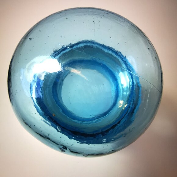 Vintage 7" Aqua Blue Glass Apothecary Jar - Bubble Top Canister Made in Belgium - Picture 3 of 10